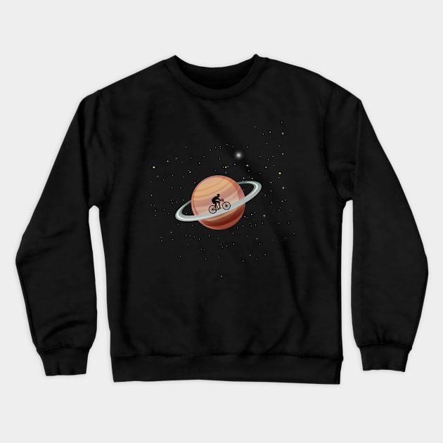 Bicycle Saturn Space Crewneck Sweatshirt by Cooldruck